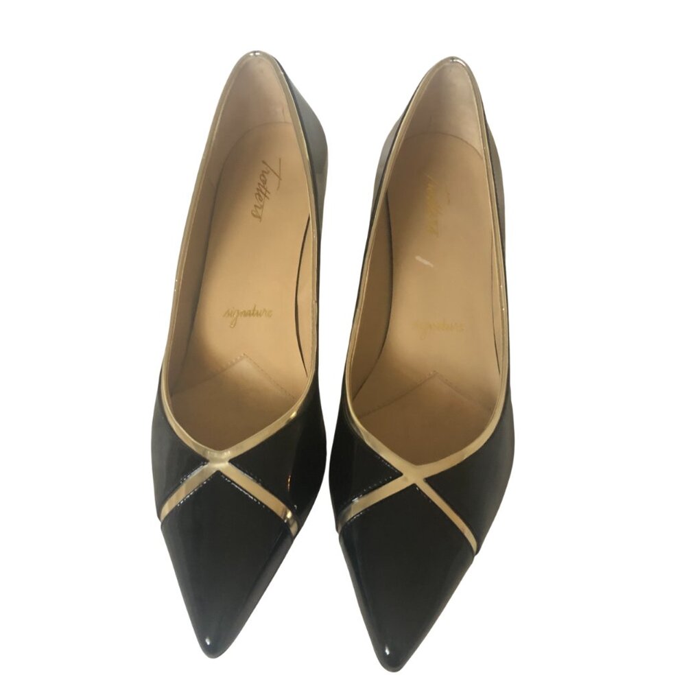 Trotters Women’s Kelsey Patent Leather Kitten Heel Dress Pump Black/Gold Size 12